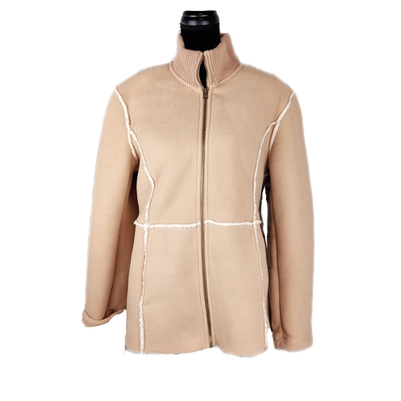 FUDA Jackets & Blazers - FU DA Womens Camel Color Faux Suede Sherpa Full Zip Cozy Coat Size L